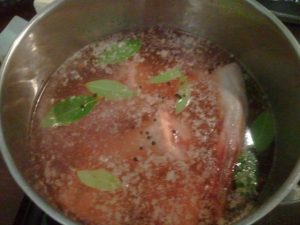 Beef bones in saucepan