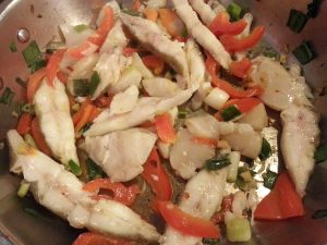 Seafood in frying pan