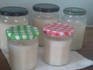 Now the oil has cooled and turned to a beautiful creamy white.