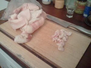 Cut the fat into small pieces.